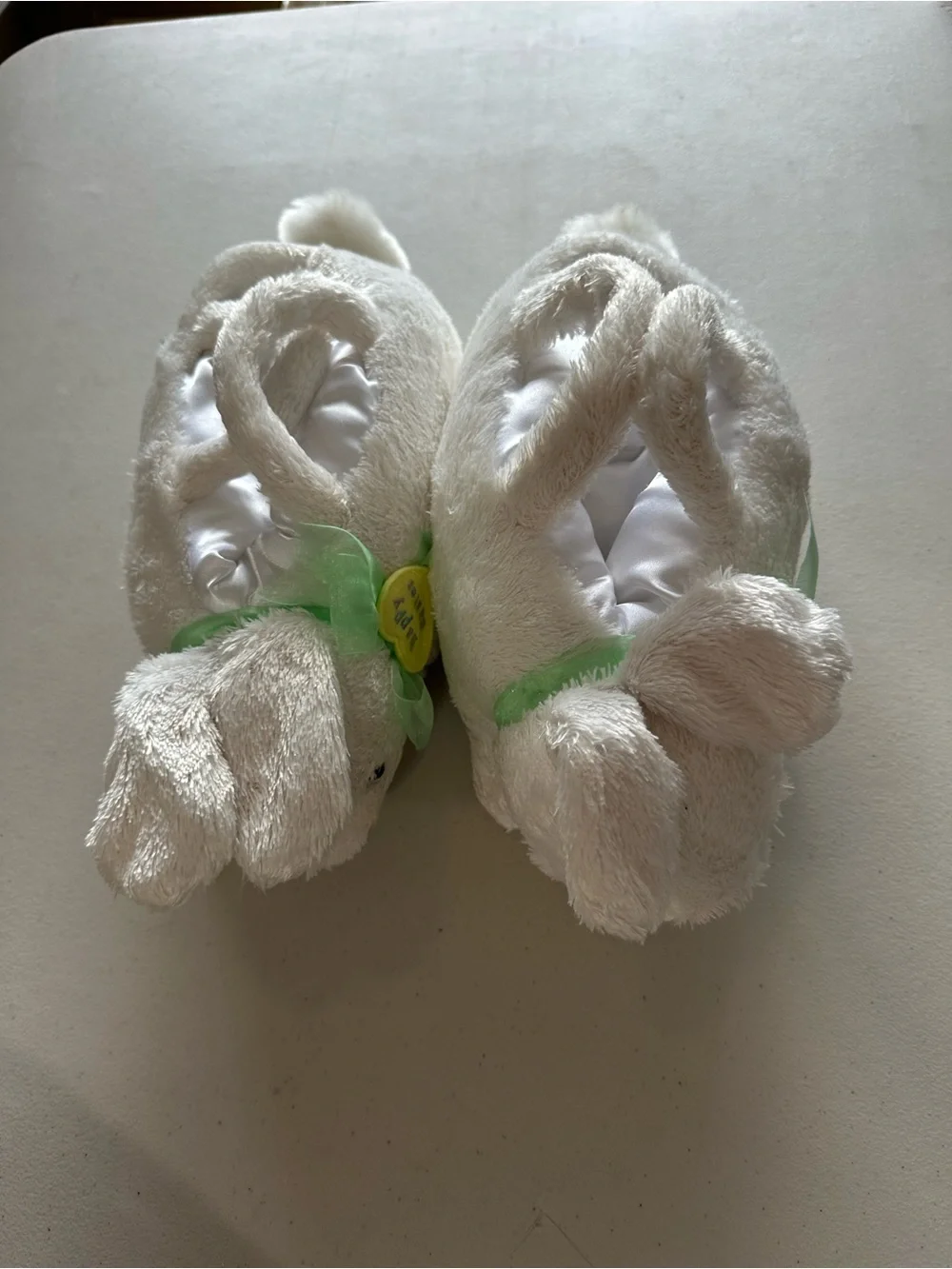 Plush Bunny Kids Purses Cream with Green Bow